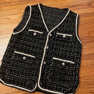 Black and White Tweed Vest